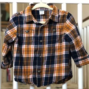 Boys Mustard Yellow Plaid Flannel Shirt, EUC